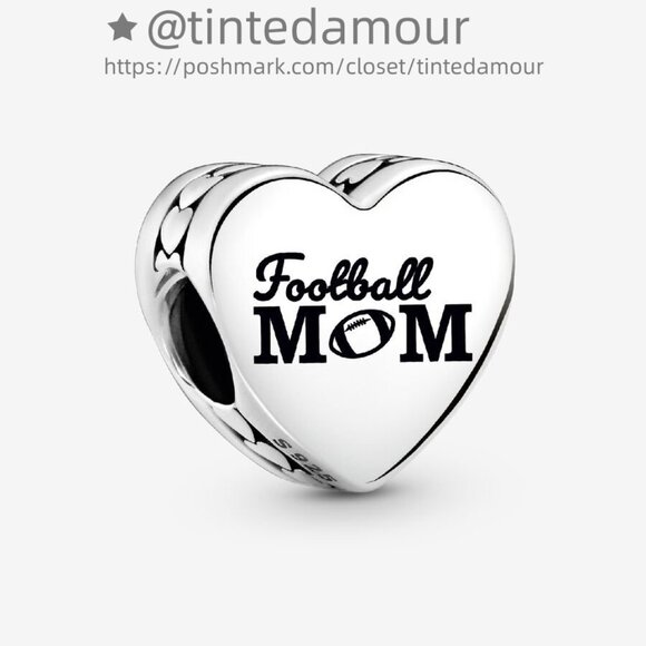 Pandora Engravable Football Mom Heart Charm - Picture 1 of 2